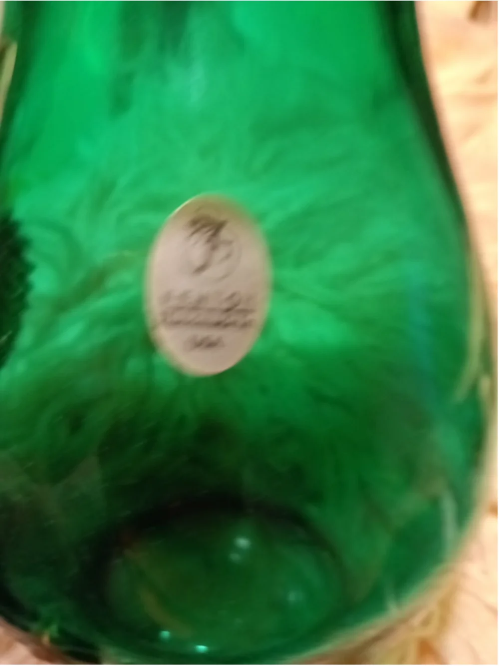 Fenton Emerald Green Snow Crest Glass Reed Handled Ruffle Pitcher handmade USA